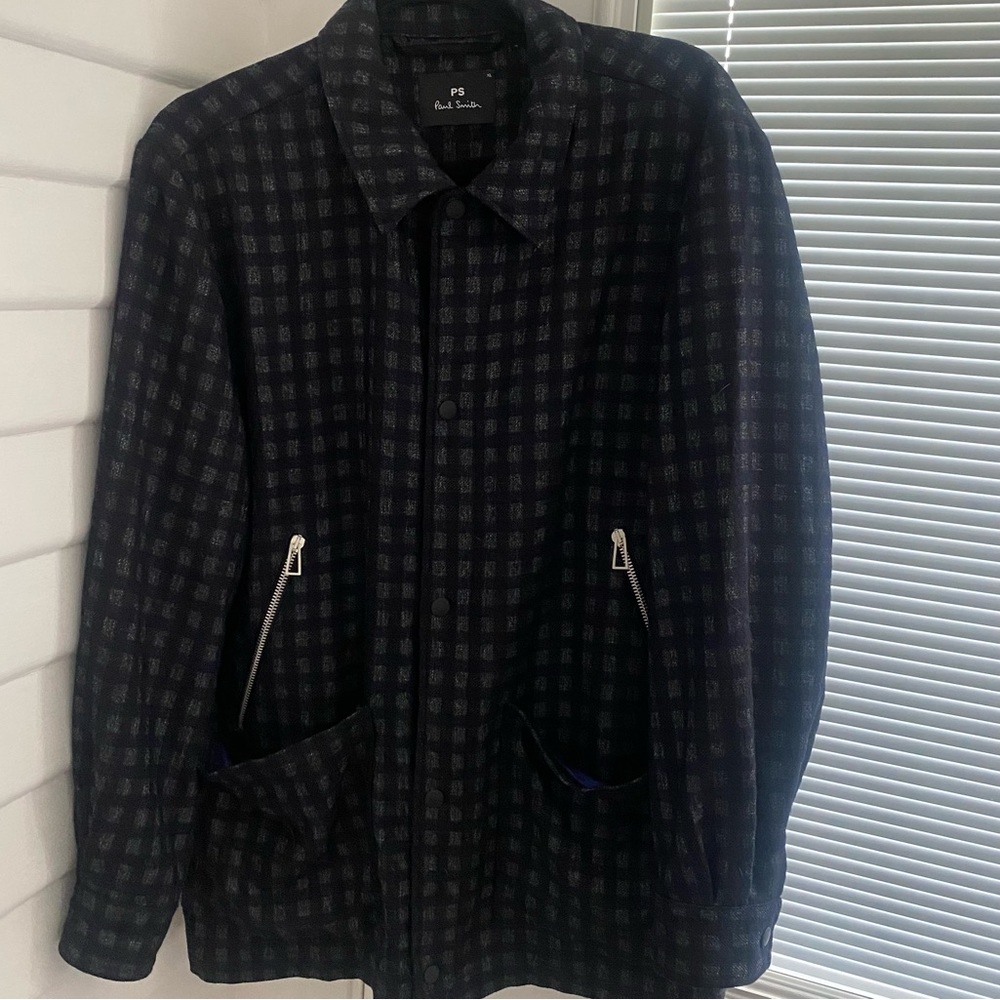 Paul Smith Navy Multi Plaid Patch Pocket Snap Workwear Jacket